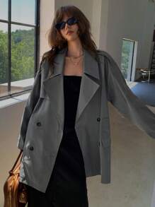 DAZY Women's Casual Business Mid-Length Loose Trench Coat,Fall Clothes Women Jacket