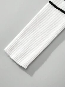 SHEIN Frenchy Suéter básico ajustado con cuello de corazón y mangas raglán con estampado a rayas - Beis - Ver 4