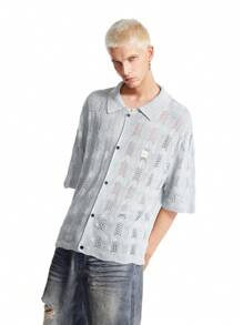 Manfinity VCAY Men Hollow-Out Short Sleeve Knitted Top - Grey - View 4