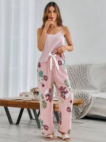 Serenescape 2pcs Elegant Floral Print Ladies Sleepwear Pajama Set Holiday Season, Fall Winter Clothes Cozy And Elegant Details - Multicolor - View 4