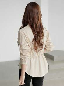 DAZY Women's Solid Color Simple Daily Long Sleeve Cinched Waist Blouse,Fall Clothes - Apricot - View 2