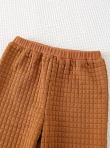 Cozy Pixies 2pcs Baby Boy Solid Color Knit Soft Round Neck Drop-Shoulder Sweatshirt And Ribbed Cuffs Pants Set - Brown - View 6