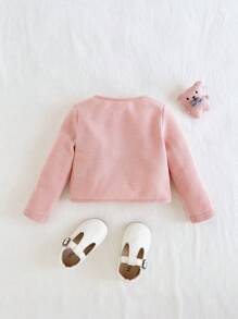 Cozy Pixies Áo len cardigan cổ tròn tay dài mềm mại đa năng cho bé gái - Hồng - Xem 2
