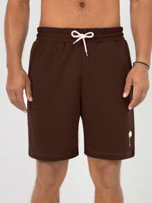 RueChic Men's Coconut Tree Printed Drawstring Waist Shorts - Brown - View 5