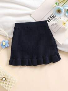 SHEIN Baby Girls Fashion Versatile Knitted Dress - Royal Blue - View 2