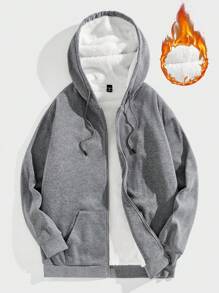 Manfinity Hypemode 男士纯色简约休闲连帽运动衫 - 灰色 - 查看 1