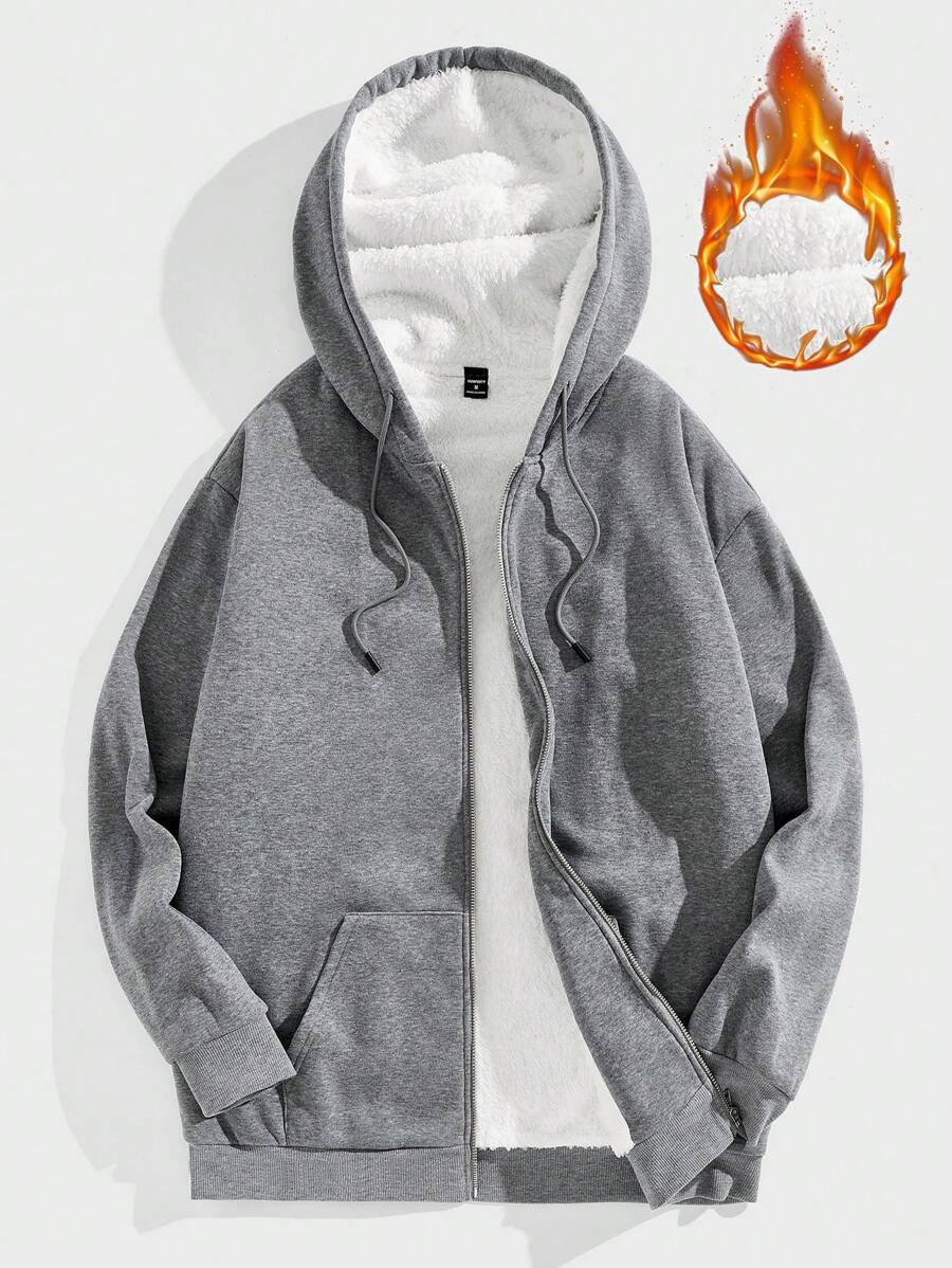 Manfinity Hypemode 男士纯色简约休闲连帽运动衫 - 灰色 - 查看 1