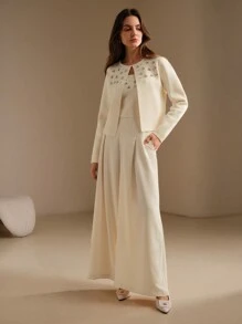 Anewsta BEADED RHINESTONE KNIT CARDIGAN - Apricot - View 6