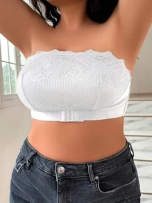 1 pieza Sujetador bandeau sin aros con aplique de encaje, talla grande