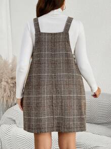 SHEIN LUNE 大码秋季格子可调节肩带休闲连衣长裙、节日派对连衣裙 - 彩色 - 查看 2