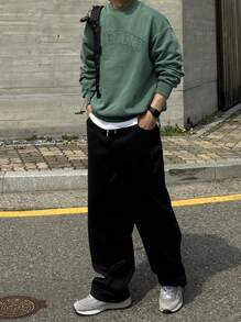 DAZY Sudadera con cuello redondo bordada con letras para hombre, otoño - Azul y blanco - Ver 4