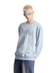 NEON BLANC Sweatshirt Pullover Pria 100% Katun Rajut dengan Aplikasi Bintang, Bahu Longgar, Kerah Bulat, Cocok untuk Musim Semi dan Gugur, untuk Musim Gugur dan Musim Dingin - Dusty Blue - View 2