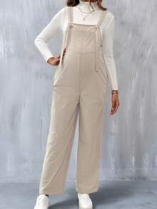 SHEIN Maternity Wide Strap Pocket Simple Jumpsuit Daily Leisure - Apricot - View 4