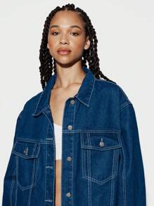 SUMWON WOMEN Denim Stitch Detail Jackets With Back Embroidery Design - Blue - View 4