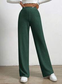 EURMUSE Pantalones Anchos De Canalé Para Mujer - Verde Oscuro - Ver 5