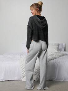 WESTFADE 华夫格针织休闲短款棉质连帽衫 - 黑色 - 查看 10