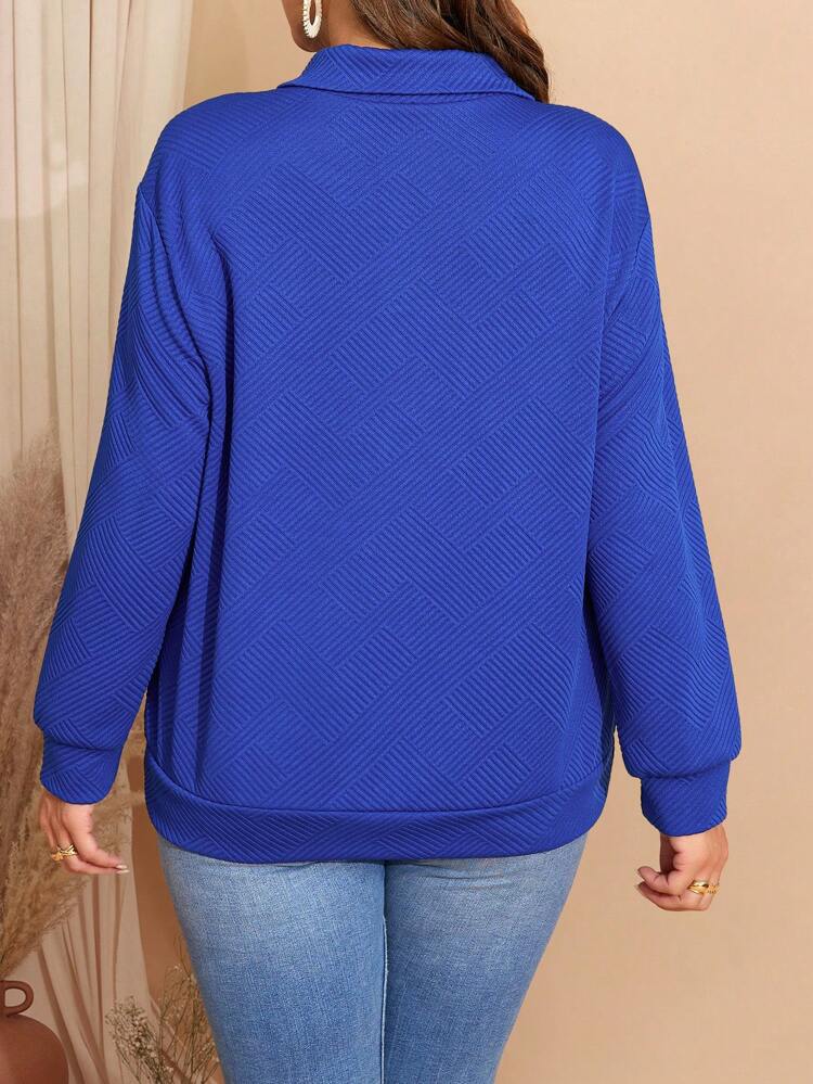 Plus Size Women's Blue Zip Up Sweatshirt,Fall Women Clothes