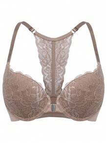 Lace Splice Front Closure Push-Up Bra With Underwire (1pc) Lingerie - Mocha Brown - View 6