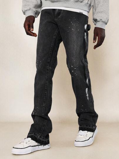 Flare Fit Washed Two Tone Carpenter Jean With Splatter Paint