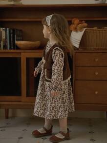 SHEIN 2pcs Girls Monochrome Striped Bow-Knot Print Blouse With Ruffle Trim And Wide Leg Pants Set, Suitable For Vacation, Outing, Casual Gathering, Summer And Spring - Grey - View 6