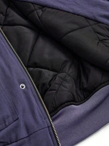 Manfinity VCAY Men Street-Style Hooded Bomber Padded Coat With Fluffy Collar, Suitable For Autumn/Winter - Dusty Purple - View 14
