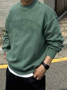 DAZY Sudadera con cuello redondo bordada con letras para hombre, otoño - Azul y blanco - Ver 3