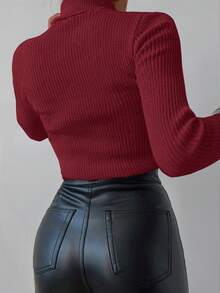 RueChic Women's Slim Fit Turtleneck Sweater - Burgundy - View 2