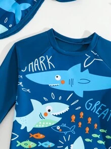 Young Boys Long Sleeve Shorts Swimsuit Set - Navy Blue - View 4