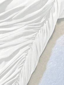 SHEIN SXY Plus Size Women's Solid Color Off-Shoulder Long Sleeve Pleated Fitted Elegant Dress, Spring-Summer Homecoming Dress