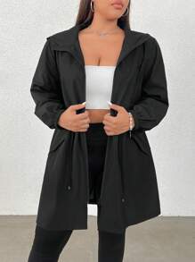 CovetEZ Plus Size Women Raincoat Lightweight Hooded Windbreaker Waterproof Jacket With Pockets In Fall/Winter