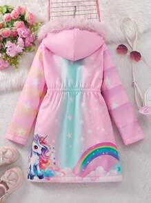Chaqueta con capucha y forro térmico con estampado de unicornio para niña preadolescente