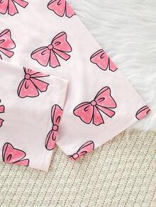 2 bộ đồ mặc nhà đơn giản cổ tròn tay ngắn in nơ cho bé gái tuổi teen và quần in họa tiết toàn thân - màu đen - Xem 3