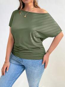 Shapeblank Blusas holgadas y cómodas de cuello de barco verde para mujer talla grande, blusas de verano lindas, blusas para salir, blusas para maestras, blusas curvy, blusas para regreso a clases, blusas para el aeropuerto, blusas de mujer, blusas de manga corta - Verde militar - Ver 6