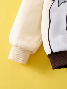 TOM & JERRY X SHEIN 2pcs/Set Young Boy Casual Cartoon Animal Print Brown Colorblock Sweatshirt And Sweatpants Set, Spring & Autumn Tracksuits - Brown - View 5