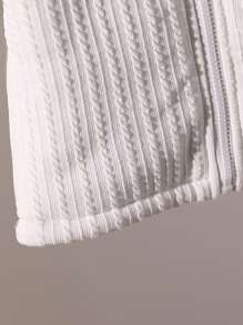 Young Boy Casual Loose Knit Jacquard Thickened Thermal Lined Zip-Up Hooded Jacket, Streetwear Style, Suitable For 4-7 Years Old Boys, Lightweight Warm Winter Coat - White - View 6