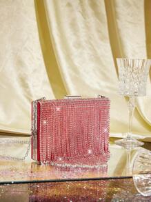 SHEIN SXY Túi xách nữ, Túi xách buổi tối, Túi cầm tay, Túi đeo chéo, Thời trang, Sang trọng, Thanh lịch, Tua rua, Kim cương, Cho tiệc cocktail, Tiệc tùng, Vũ hội, Câu lạc bộ, Hẹn hò, Sinh nhật, Buổi tối, Đêm hẹn hò, Halloween - Đỏ - Xem 3