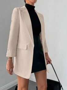 EURMUSE Chaqueta De Traje Para Mujeres Con Color Sólido Y Decoración De Bolsillo - Albaricoque - Ver 5