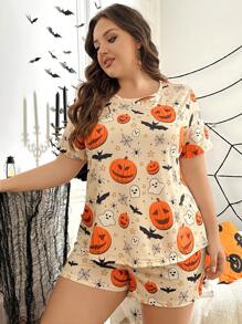 Bộ đồ ngủ in hình hoạt hình Halloween cỡ lớn - Nhiều màu - Xem 4
