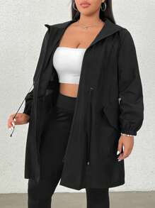CovetEZ Plus Size Women Raincoat Lightweight Hooded Windbreaker Waterproof Jacket With Pockets In Fall/Winter