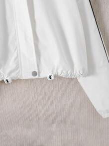 Áo khoác bomber dáng rộng thông thường hợp thời trang của Tween Girls Màu trắng Colorblock Splice - trắng - Xem 8