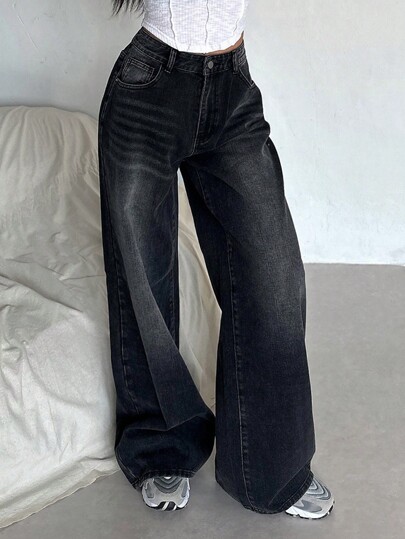 DAZY Women Casual Distressed Wide-Leg Jeans,Baggy Jeans