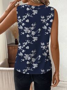 SHEIN Clasi 女士花卉 V 领无袖修身衬衫，夏季 - 藍色 - 查看 2