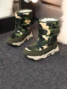 1 Pair Boys' Winter Comfortable Fashion Casual High-Top Leather Warm Snow Boots - Army Green - View 6