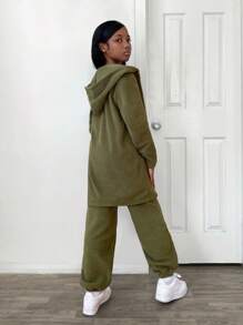 Bộ 3 món NovaGlow Tween Girl Tween Girls: Áo len trùm đầu, Áo ba lỗ không tay & Quần nỉ - xanh quân đội - Xem 2