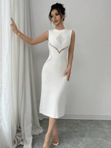 Elenzga Women's Simple Solid Color Sleeveless Casual Dress - White - View 6