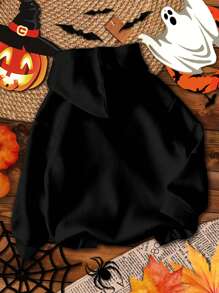 SHEIN Áo nỉ trùm đầu rộng rãi phong cách Halloween hoạt hình tối giản cho bé trai tuổi mới lớn, phù hợp cho mùa thu và đông, quần áo mùa thu - màu đen - Xem 3