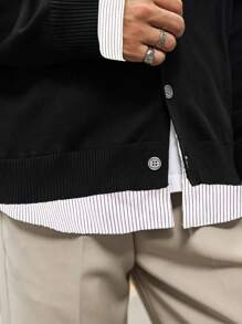 Manfinity Homme Áo len trễ vai màu trơn giản dị cho nam, mùa xuân, mùa thu - màu đen - Xem 3