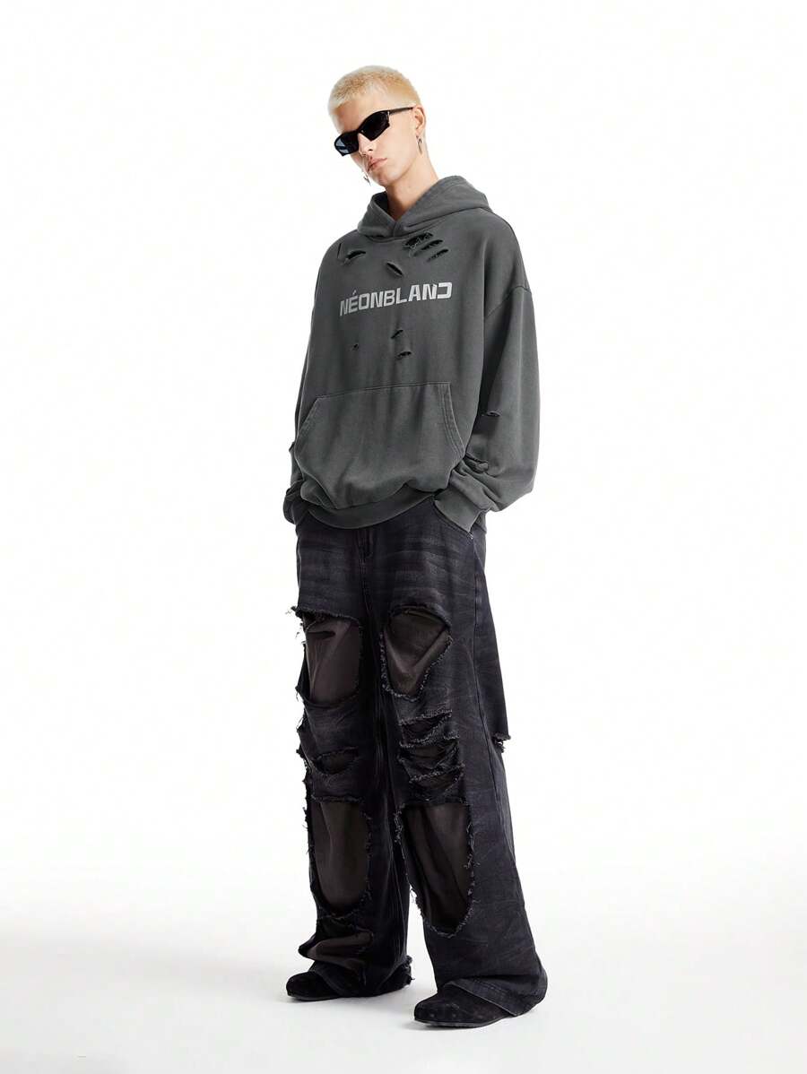 NEON BLANC 男士针织宽松休闲连帽毛衣，适合秋冬季 - 黑色 - 查看 1