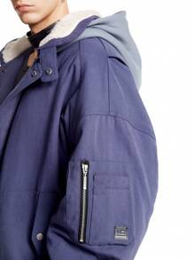 Manfinity VCAY Men Street-Style Hooded Bomber Padded Coat With Fluffy Collar, Suitable For Autumn/Winter - Dusty Purple - View 4