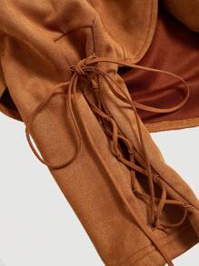 SHEIN MOD Áo khoác da lộn ngắn có dây buộc kiểu du mục Plus Size Vintage - màu nâu - Xem 7